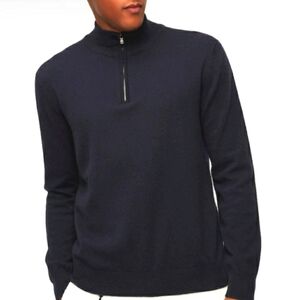Chervo Men's Quarter-Zip Sweater Navy Blue Merino Wool Blend Made in Italy